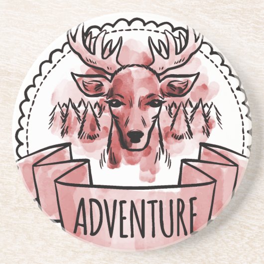 Deer Adventure Badge Sandstein Untersetzer (Vorne)