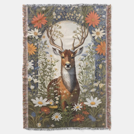 Deer Amid Daisy Blume Decke (Vorderseite Vertikal)