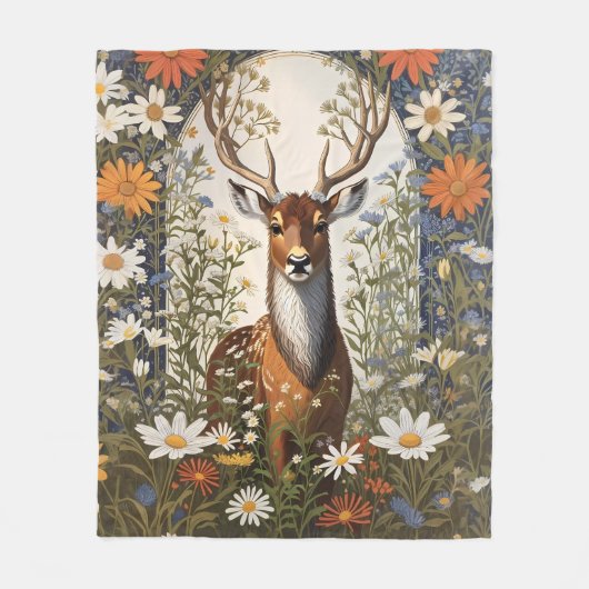 Deer Amid Daisy Blume Fleecedecke (Vorderseite)