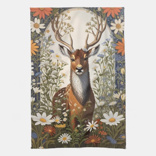 Deer Amid Daisy Blume Geschirrtuch (Vertikal)