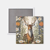 Deer Amid Daisy Blume Magnet (Vorderseite/Rückseite)