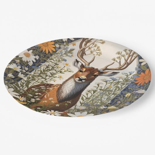 Deer Amid Daisy Blume Pappteller (Schrägansicht)