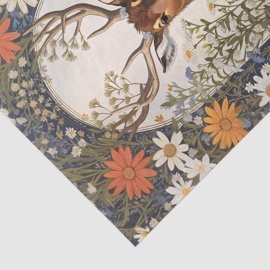 Deer Amid Daisy Blume Seidenpapier (Ausschnitt)