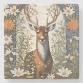 Deer Amid Daisy Blume Steinuntersetzer (Vorderseite)