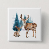 Deer and doe with snowy pine tree button (Vorderseite)