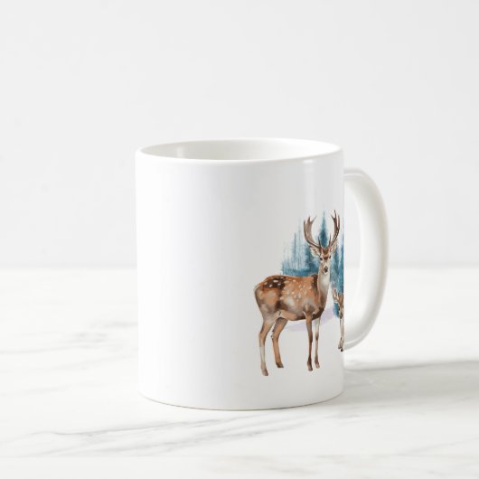 Deer and doe with snowy pine tree kaffeetasse (VorderseiteRechts)