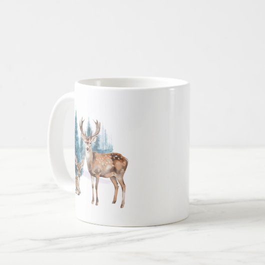Deer and doe with snowy pine tree kaffeetasse (Vorderseite Links)