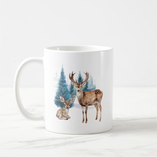 Deer and doe with snowy pine tree kaffeetasse (Links)