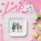 Deer and doe with snowy pine tree pappteller (Party)