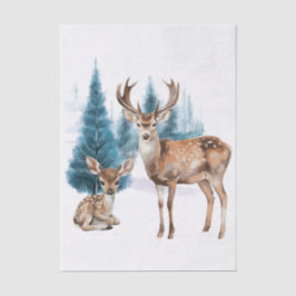 Deer and doe with snowy pine tree seidenpapier