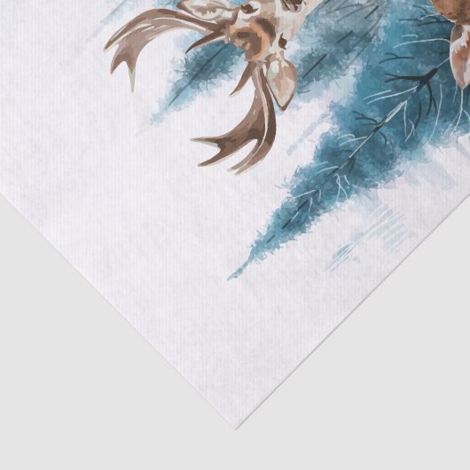 Deer and doe with snowy pine tree seidenpapier (Ausschnitt)