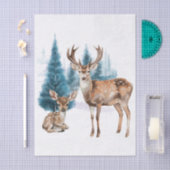 Deer and doe with snowy pine tree seidenpapier (Handwerk)