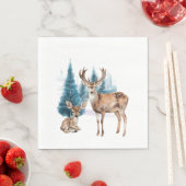 Deer and doe with snowy pine tree serviette (Beispiel)