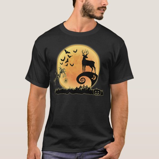 Deer And Moon Scary Animals Funny Halloween Costum T-Shirt (Vorderseite)