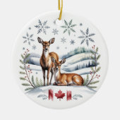 Deer and winter scene with Canadian flag. Keramik Ornament (Vorne)