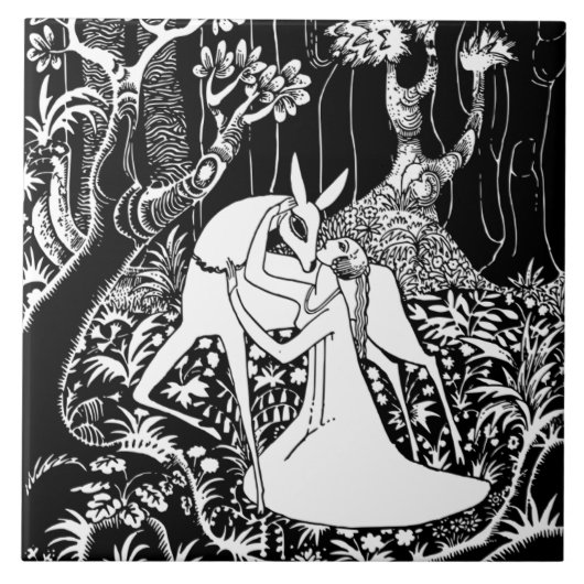 DEER AND WOMAN DECORATIVE TILE FLIESE (Vorderseite)