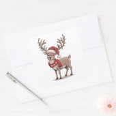 Deer Animal Christmas Deer Santa Hat Xmas  Quadratischer Aufkleber (Umschlag)