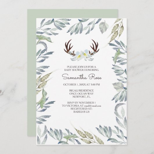 DEER ANTLER Baby Showeinladung - Junge Einladung (Vorne/Hinten)