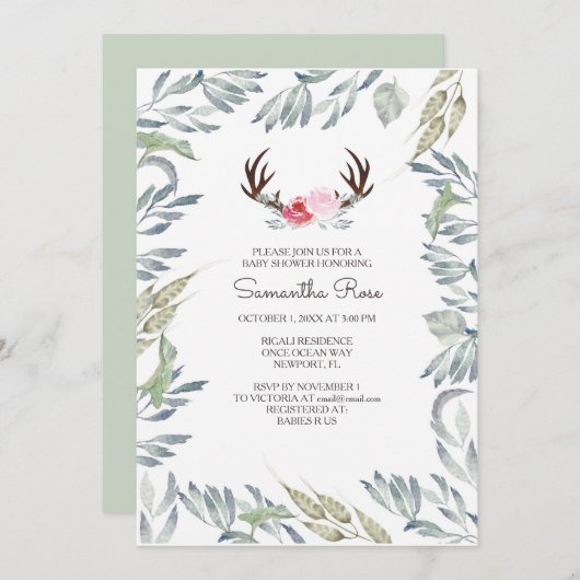 DEER ANTLER Kinderdusche Einladung - Mädchen (Vorne/Hinten)