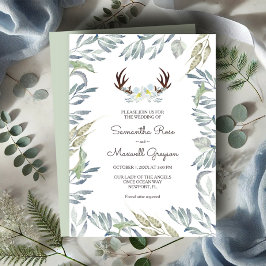 DEER ANTLER Rustic Sage Green Wedding Einladung
