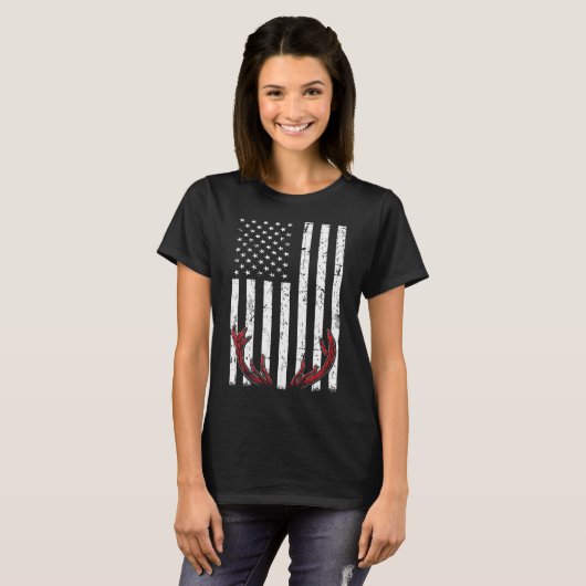 Deer Antlers American Flag USA Jagd Fischen T-Shirt (Vorne ganz)