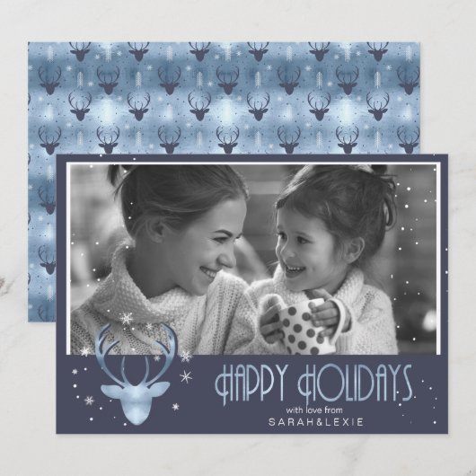 Deer Antlers Arrows Christmas Foto V2 Blue ID861 Einladung (Vorne/Hinten)