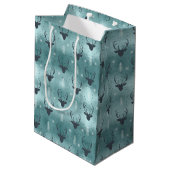 Deer Antlers Arrows Christmas Pattern Aquamarin ID Mittlere Geschenktüte (Rückseite Schrägansicht)