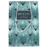 Deer Antlers Arrows Christmas Pattern Aquamarin ID Mittlere Geschenktüte (Vorderseite)