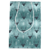Deer Antlers Arrows Christmas Pattern Aquamarin ID Mittlere Geschenktüte (Rückseite)