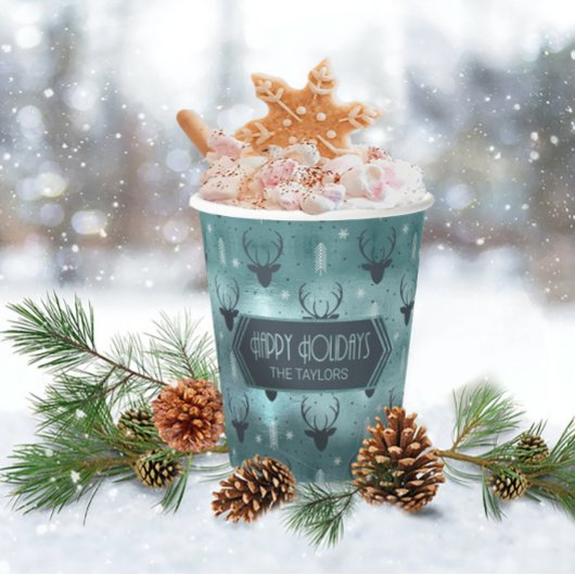 Deer Antlers Arrows Christmas Pattern Aquamarin ID Pappbecher