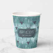 Deer Antlers Arrows Christmas Pattern Aquamarin ID Pappbecher (Rückseite)