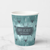 Deer Antlers Arrows Christmas Pattern Aquamarin ID Pappbecher (Vorderseite)