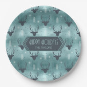 Deer Antlers Arrows Christmas Pattern Aquamarin ID Pappteller (Vorderseite)