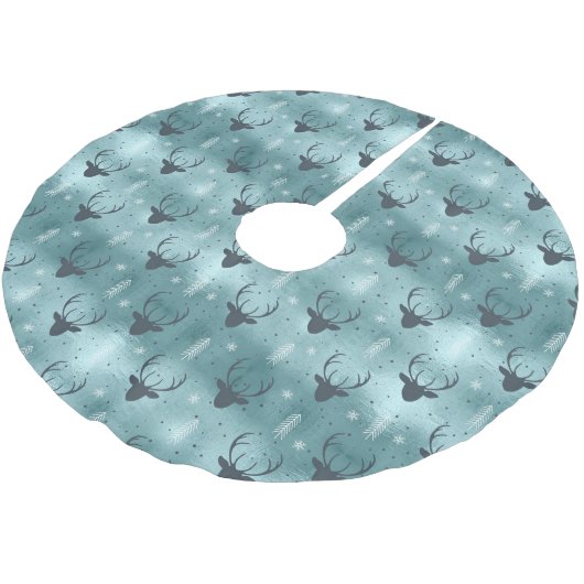 Deer Antlers Arrows Christmas Pattern Aquamarin ID Polyester Weihnachtsbaumdecke (Schrägansicht)