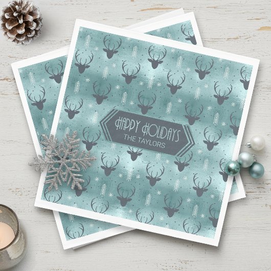 Deer Antlers Arrows Christmas Pattern Aquamarin ID Serviette