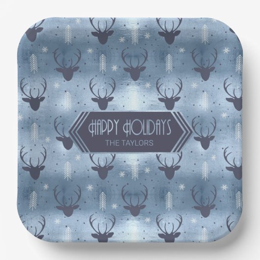 Deer Antlers Arrows Christmas Pattern Blue ID861 Pappteller (Vorderseite)