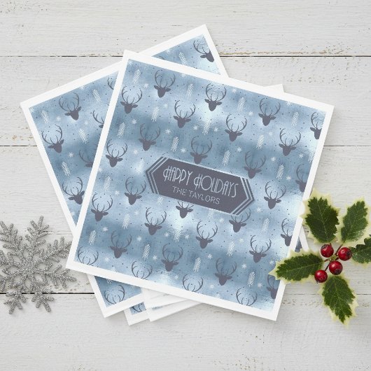 Deer Antlers Arrows Christmas Pattern Blue ID861 Serviette