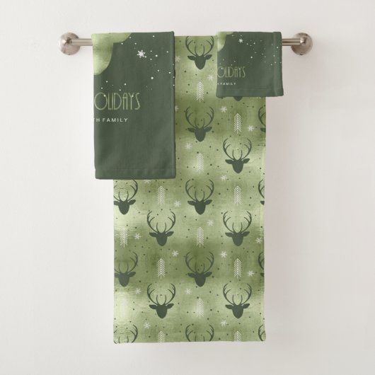 Deer Antlers Arrows Christmas Pattern Green ID861 Badhandtuch Set (Insitu)
