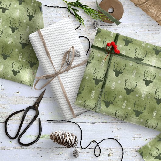 Deer Antlers Arrows Christmas Pattern Green ID861 Geschenkpapier
