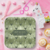 Deer Antlers Arrows Christmas Pattern Green ID861 Pappteller (Party)