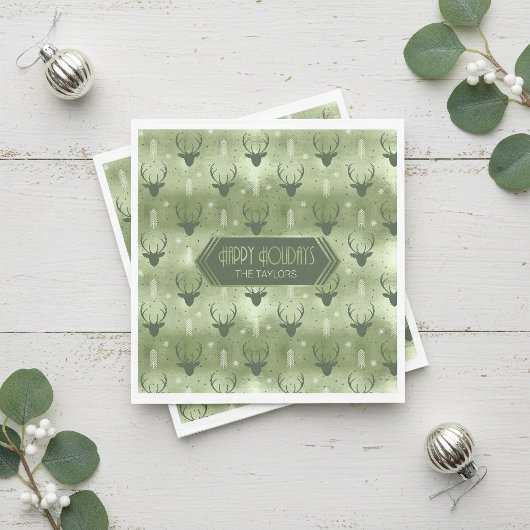 Deer Antlers Arrows Christmas Pattern Green ID861 Serviette
