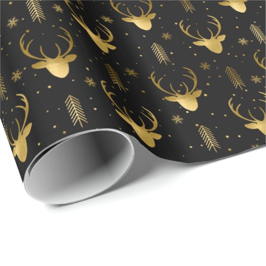 Deer Antlers Arrows Christmas Pattern V2 Gld ID861 Geschenkpapier (Rolleneckpunkt)