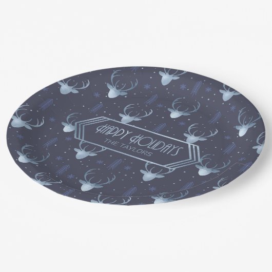 Deer Antlers Arrows Pattern V2 Blue ID861 Pappteller (Schrägansicht)