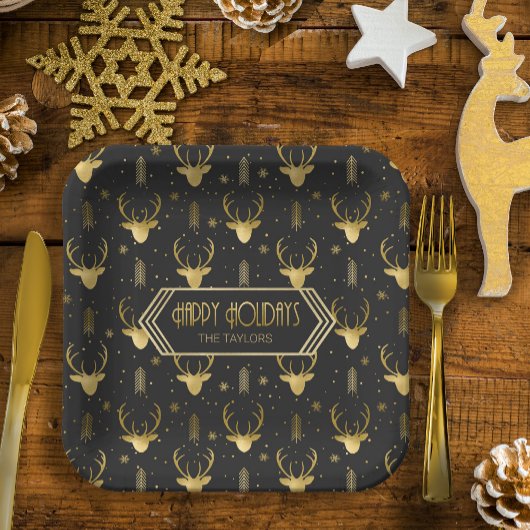 Deer Antlers Arrows Pattern V2 Gold ID861 Pappteller