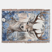 Deer Antlers Blue Blumen Weihnachten Decke (Vorderseite)