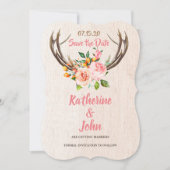 Deer Antlers Blush Rustic Floral save the date Einladung (Vorderseite)