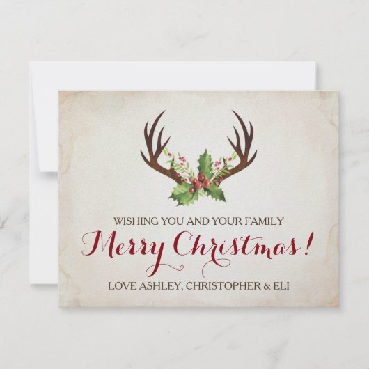 Deer Antlers Christmas Card ~ Rustic Feiertagskarte (Vorderseite)