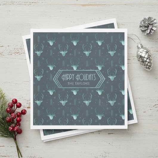 Deer Antlers Christmas Pattern Aquamarin ID861 Serviette