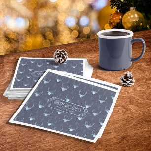 Deer Antlers Christmas Pattern Blue ID861 Serviette