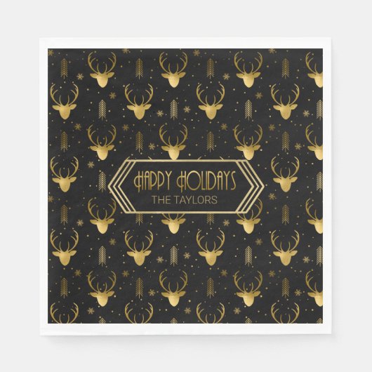 Deer Antlers Christmas Pattern Gold ID861 Serviette (Vorderseite)